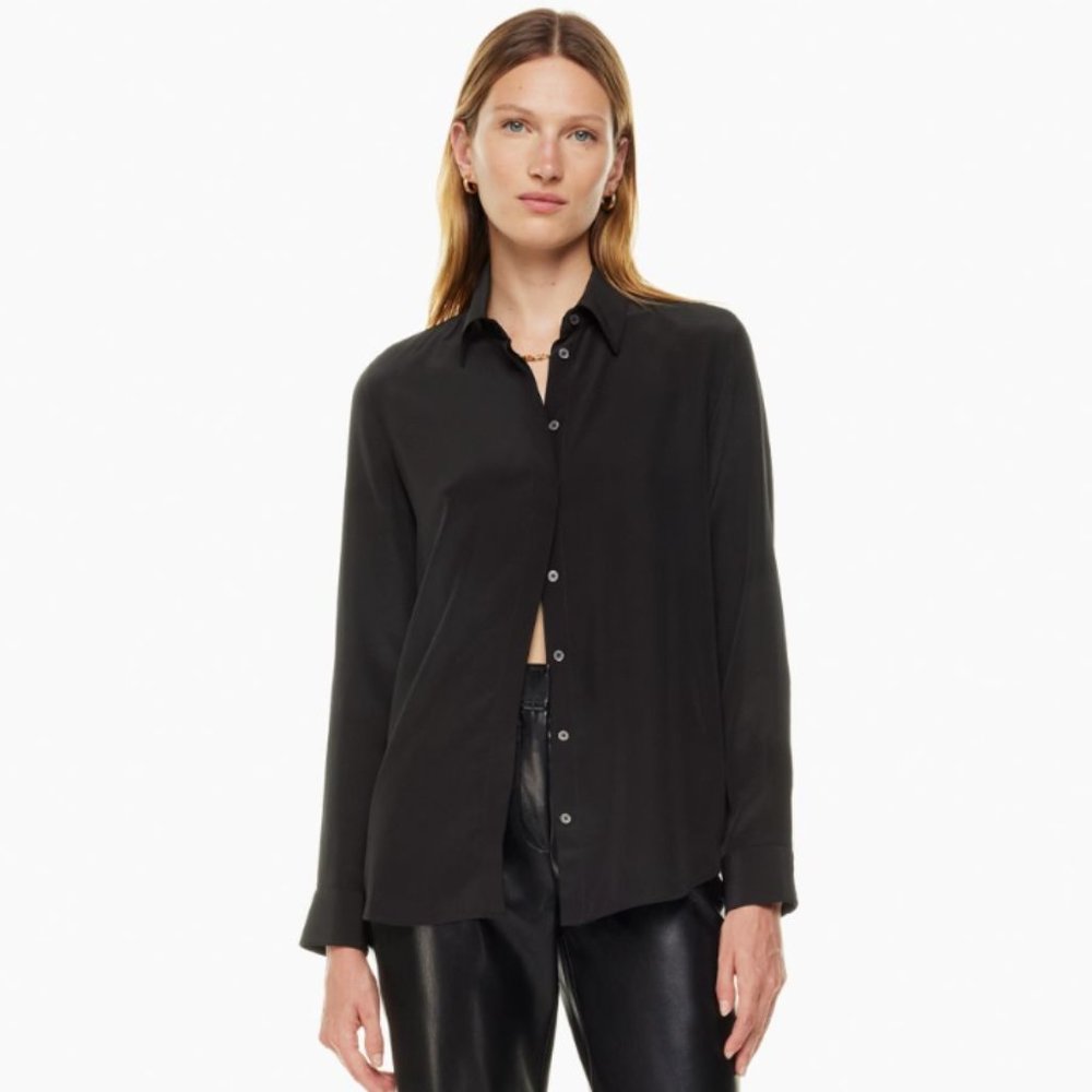 Aritzia Babaton Essential Black Silk Button up Blouse XS
